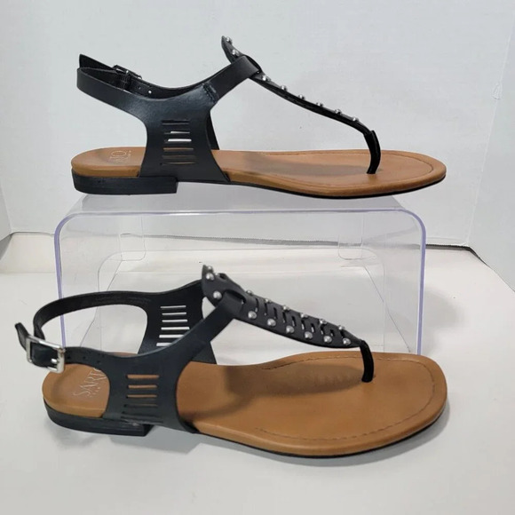 Franco Sarto Sarita Black Leather Sandal Summer Gladiator Womens 7.5 Casual - Picture 2 of 8